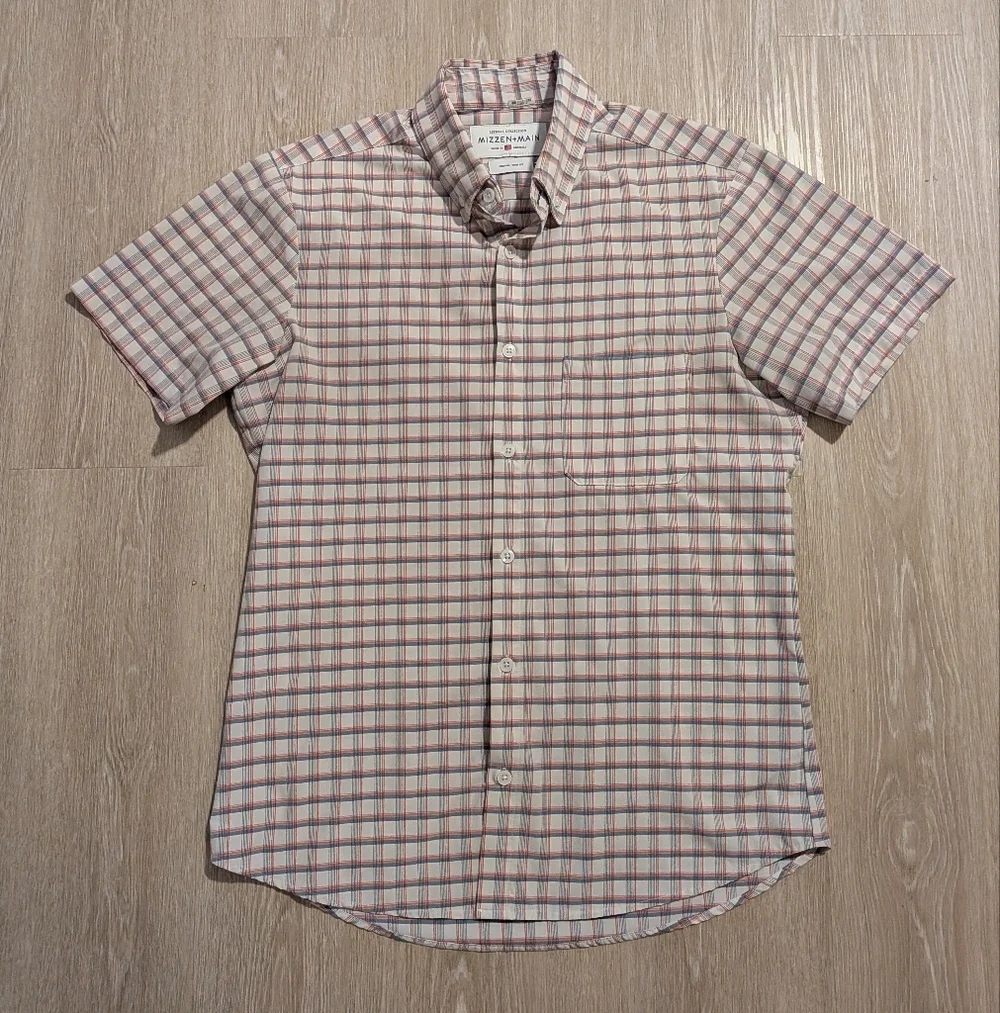 Mizzen+Main Leeward Shirt Men's Medium Trim Fit  Plaid Short Sleeve Stretch